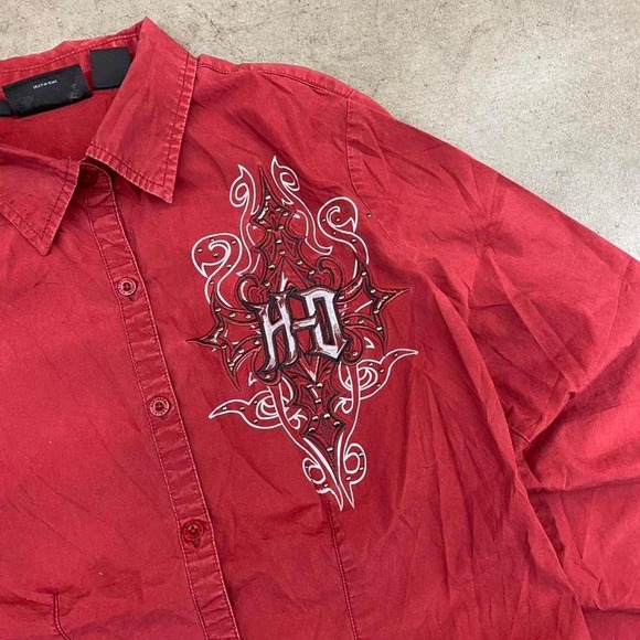 Harley Davidson Women's Red Y2K Embroidered Button Up Shirt Motorcycle Size M - Picture 2 of 7